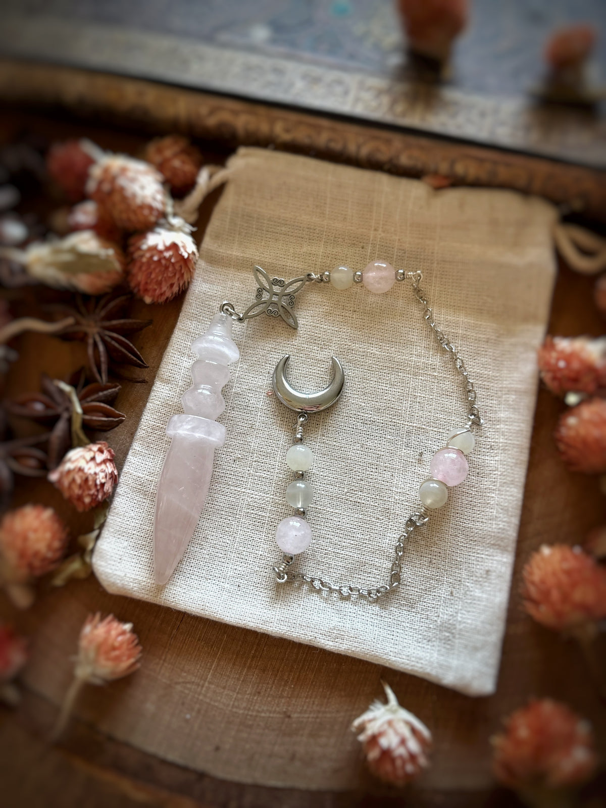 Pendule Quartz rose - Pierre de lune