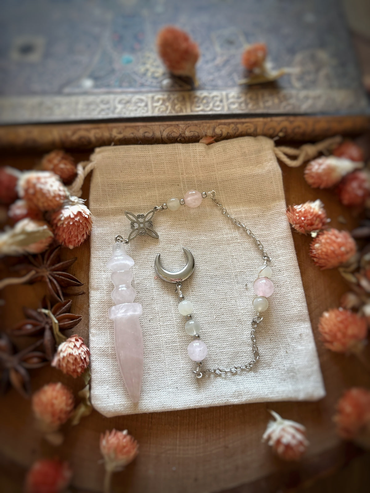 Pendule Quartz rose - Pierre de lune
