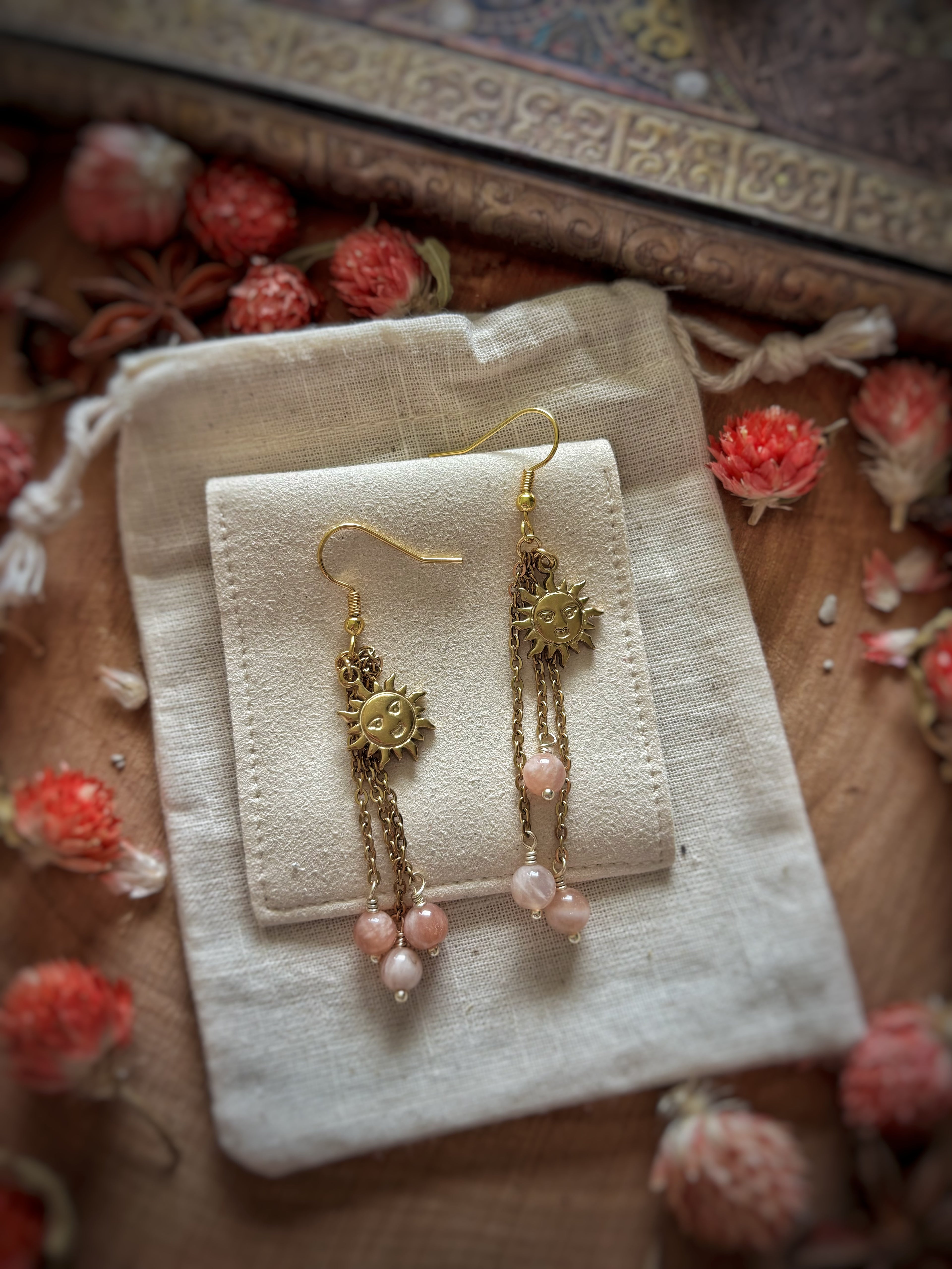 Boucles d’oreilles Nova - Pierre de lune pêche