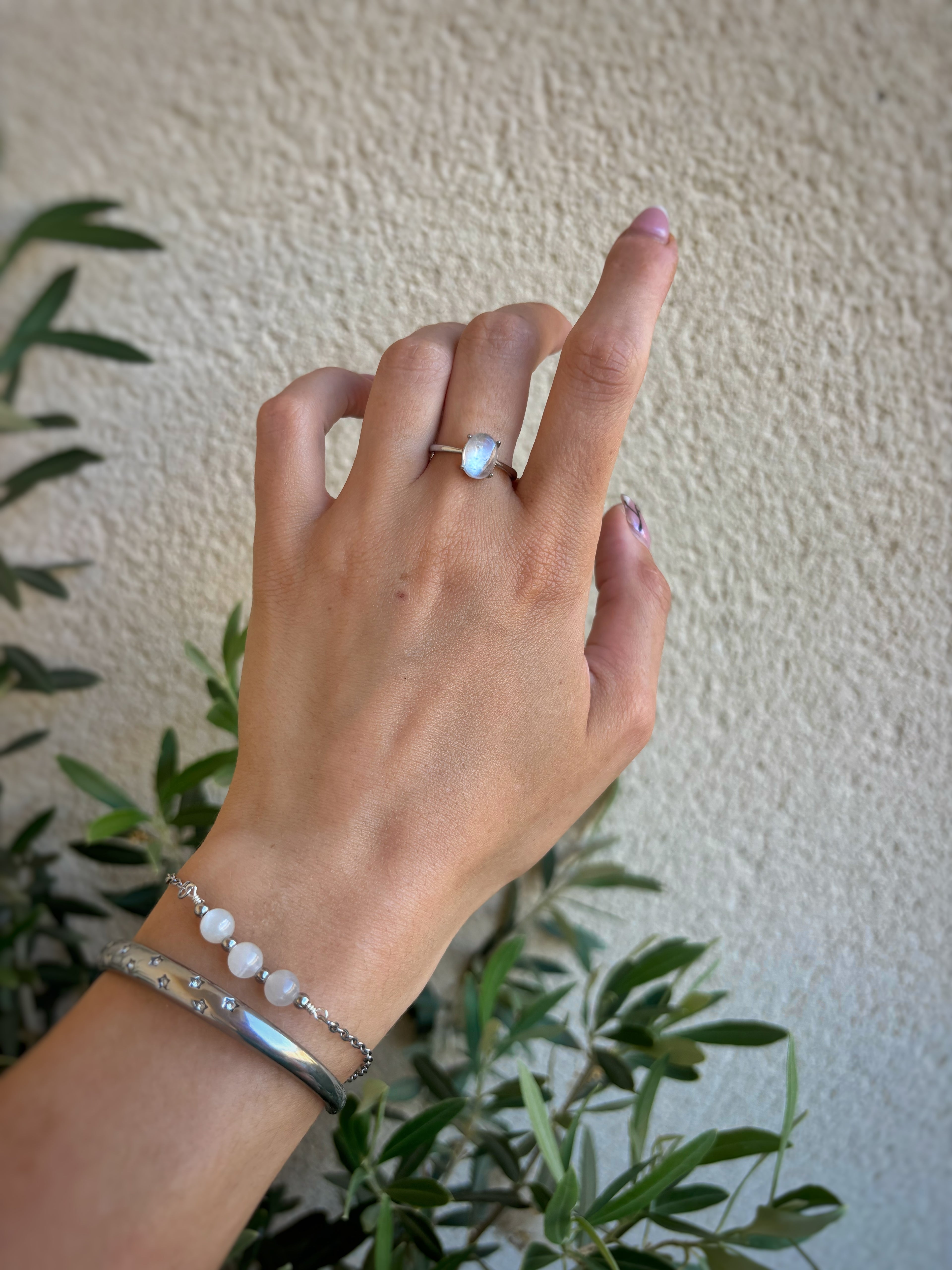 Bague ajustable en argent 925 & pierre de lune