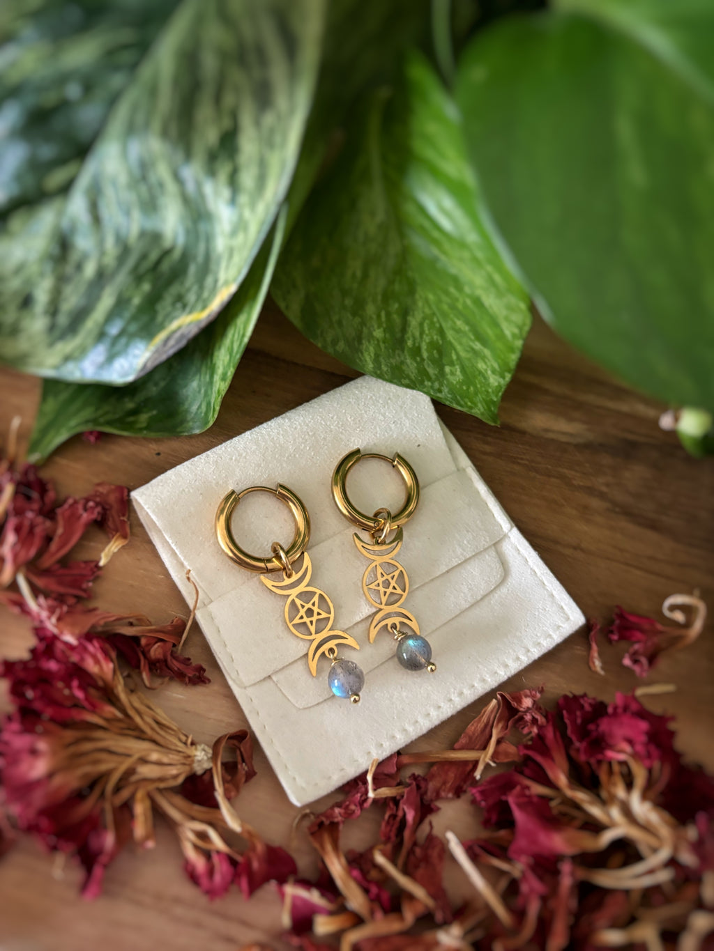 Boucles d’oreilles triple lune - Labradorite