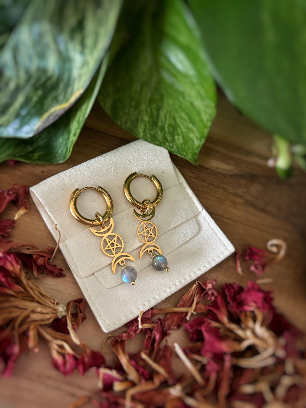 Boucles d’oreilles triple lune - Labradorite