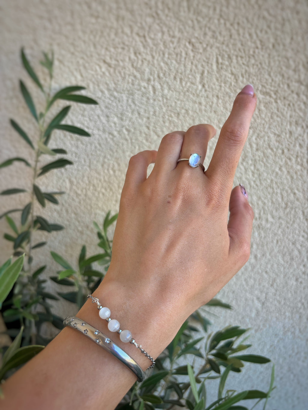 Bague ajustable en argent 925 & pierre de lune