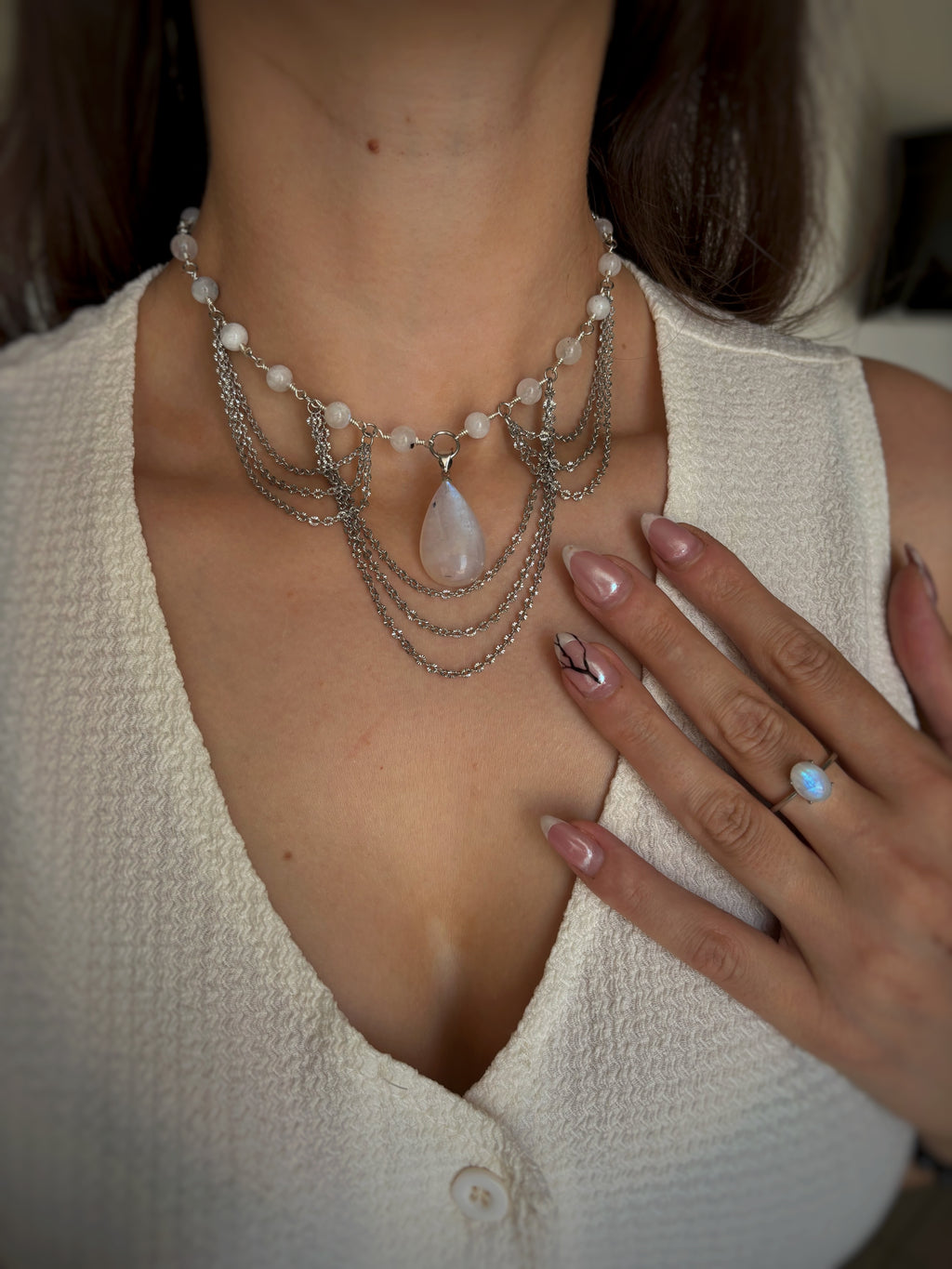Bague ajustable en argent 925 & pierre de lune