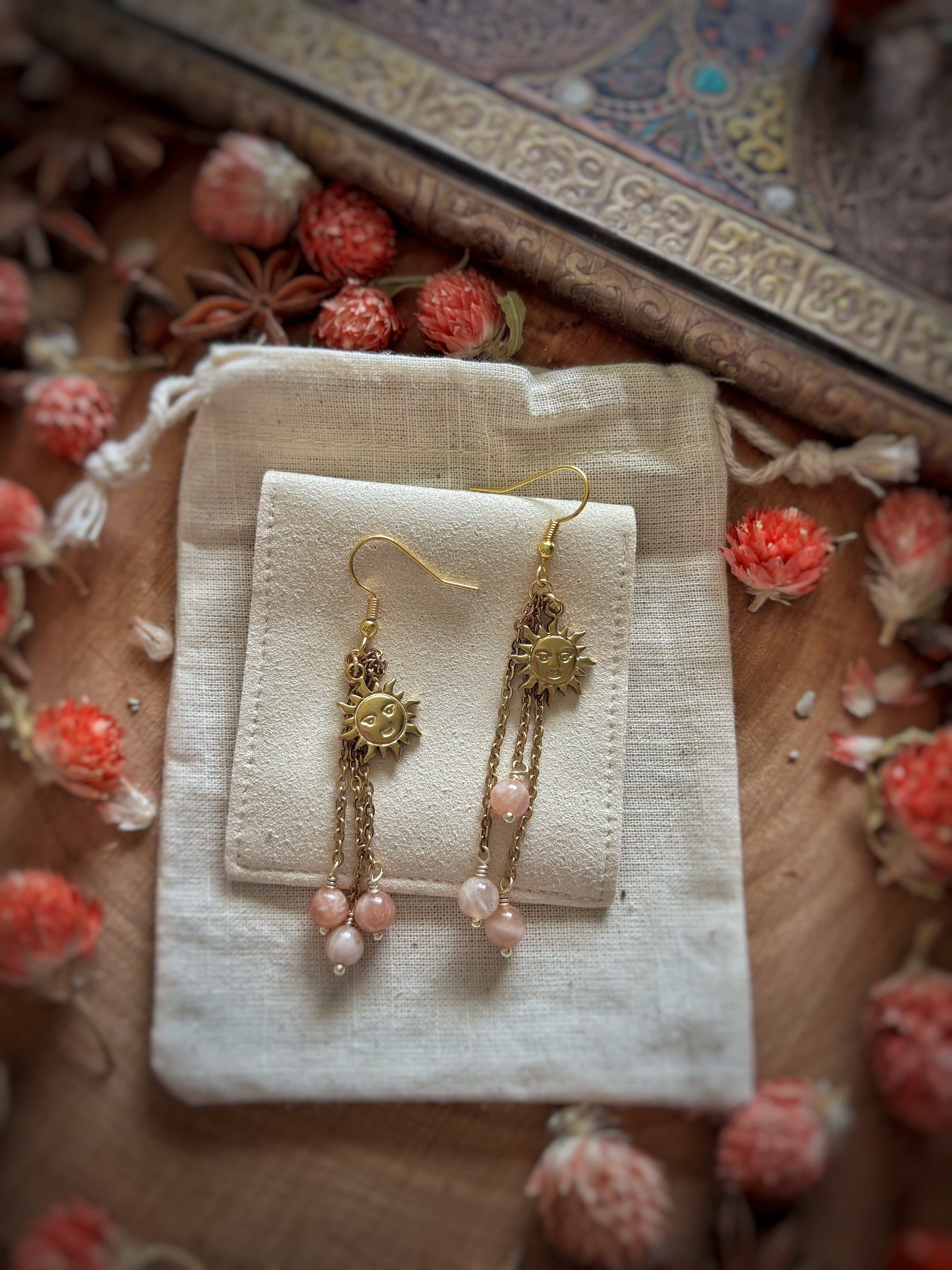 Boucles d’oreilles Nova - Pierre de lune pêche